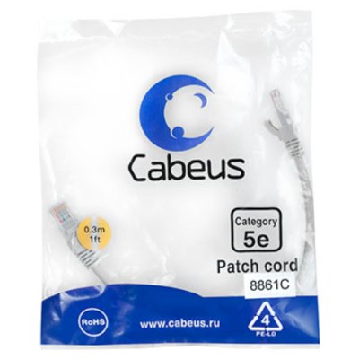 патч-корд Cabeus PC-UTP-RJ45-CAT.5E-0.3M-LSZH Серый