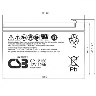 батарея для UPS CSB GP12120 F2